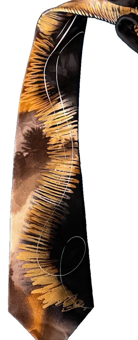 Jerry Garcia Birdland Collection 61 Tie Abstract art Brown Yellow 100% Silk